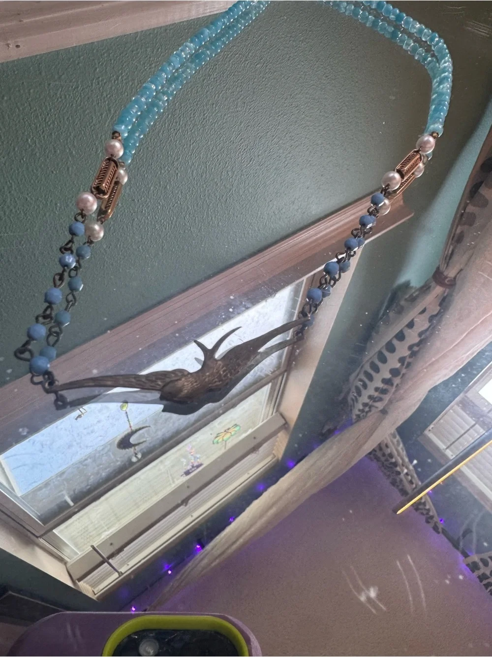 Blue Beaded Swallow Pendant Necklace - Women Accessories